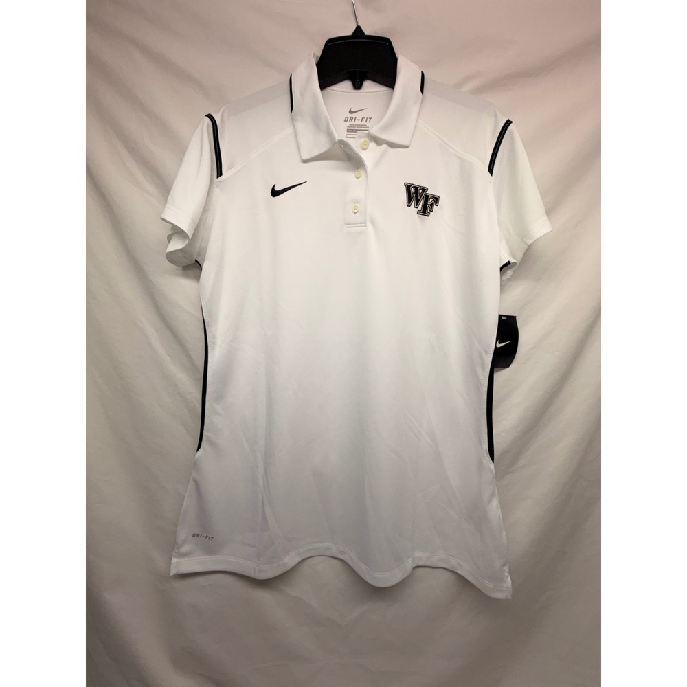 NEW Nike Dri-FIT Wake Forest Polo Shirt Womens Large White WF Logo Collegiate